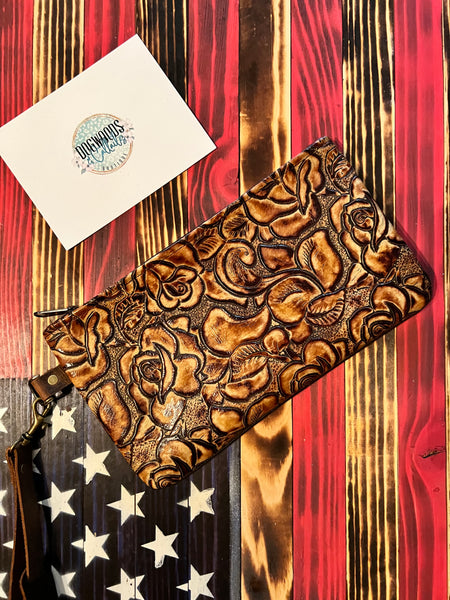 Gold and Chocolate Rose Large Wristlet