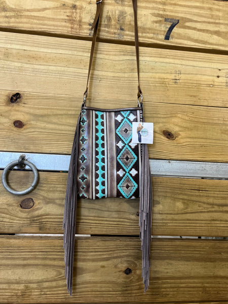 Teal and White Aztec Small Tote