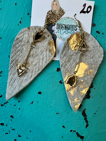 Arrow and Gold Acid Wash Hide Earrings